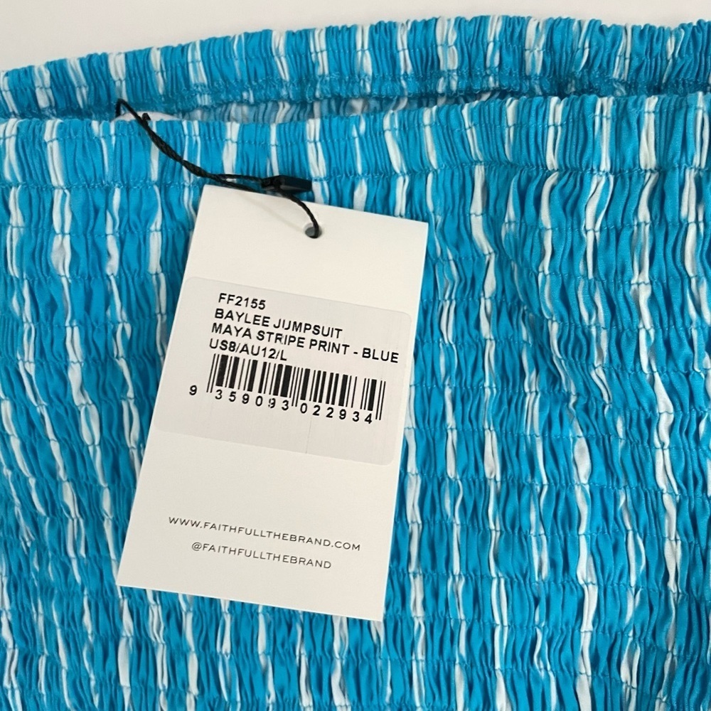 NEW Faithfull the Brand Anthropologie Baylee Jumpsuit Maya Stripe Print Blue L - Picture 3 of 8